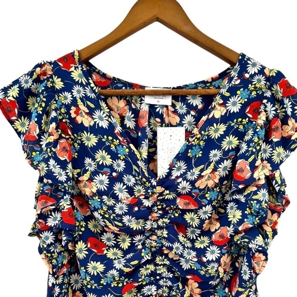 Sienna Sky Floral Ruched Crop Top Adjustable Front Womens Size Medium New - Picture 3 of 8